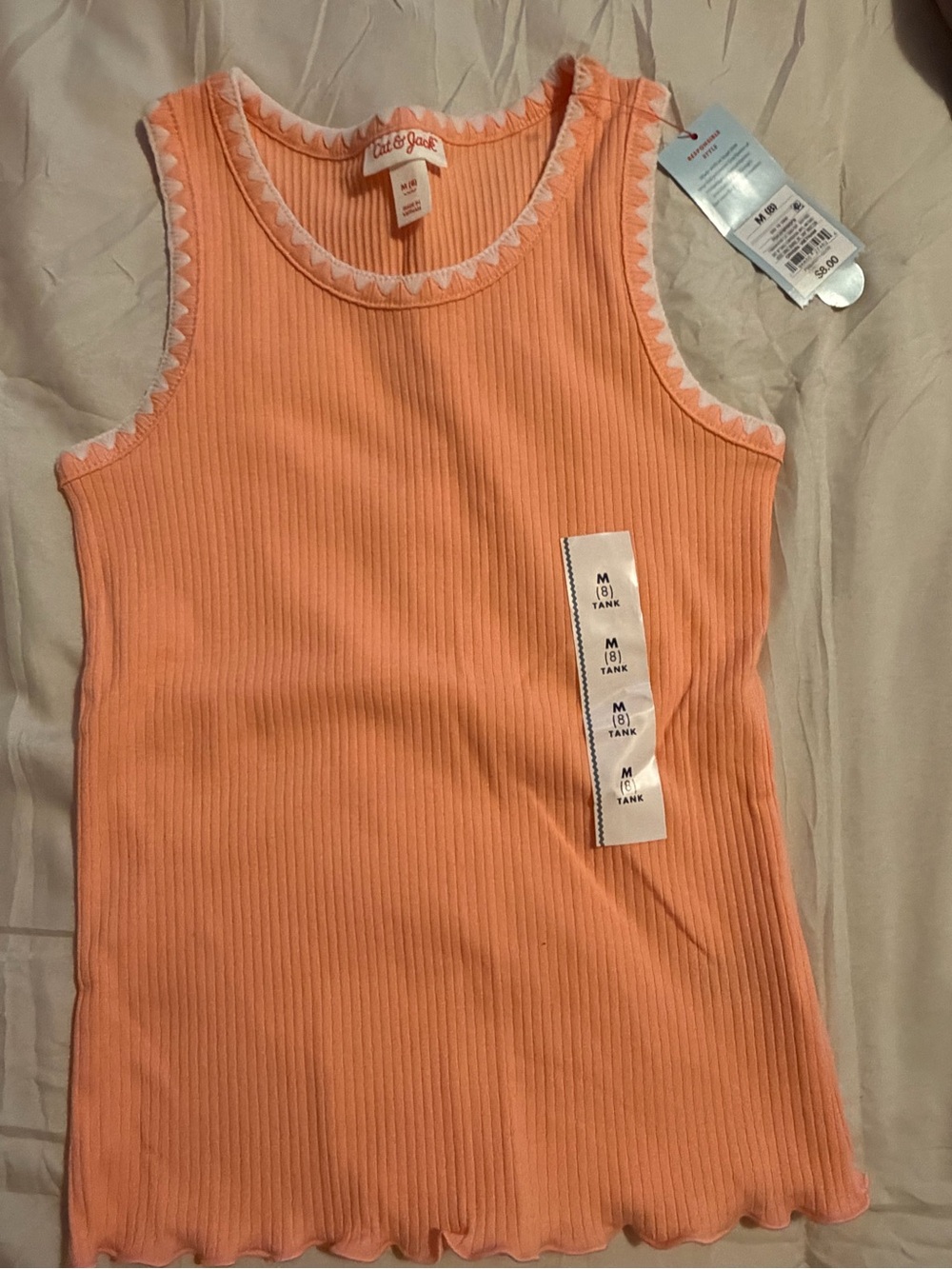 Cat & Jack Peach Ribbed Tank with Scalloped Trim